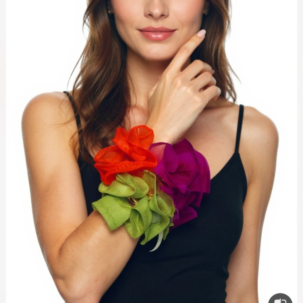 New Garell Handmade in USA Denim Floral Bracelet with Beads–Boho Chic Jewelry